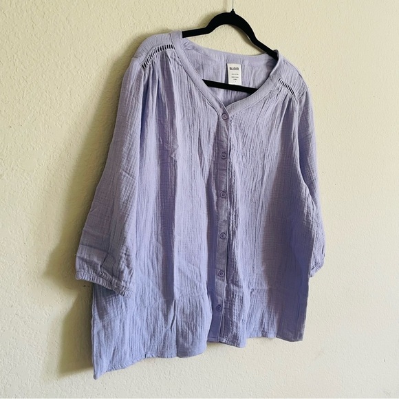 Blair Women's Lavender gauzy 100% cotton blouse size L peasant minimalist gma - Picture 2 of 8